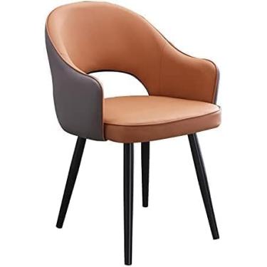 Imagem de Cadeiras de cozinha, cadeiras de jantar estofadas, cadeiras laterais, sala de estar com capa de couro macio, assento almofadado e pernas de metal, cinza + cáqui