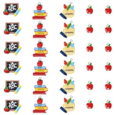 Imagem de Honbay 30 peças pingentes de liga de esmalte frutas vermelhas, lápis, quadro-negro, pingente de resina, pingentes de volta às aulas, tema de papelaria escolar, pingentes de contas para chaveiros,