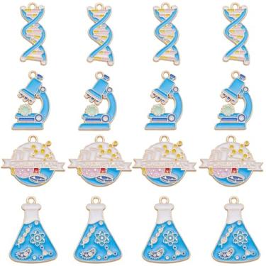 Imagem de SUNNYCLUE 1 caixa, 16 peças, 4 estilos, pingentes de química, pingentes de química, liga de metal azul, banhado a granel, desenho animado, cientista, estudo, laboratório, tubo, berloques para fazer