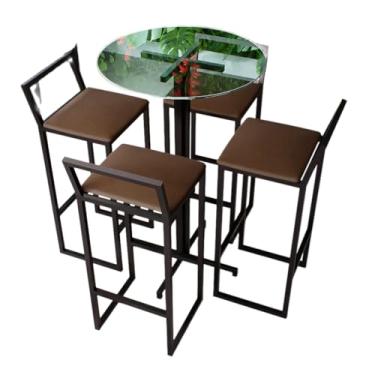 Imagem de Conjunto Mesa Alta Bar Bistrô Redonda Vidro 4 Banquetas Confort Estofado Industrial Black (MARROM)
