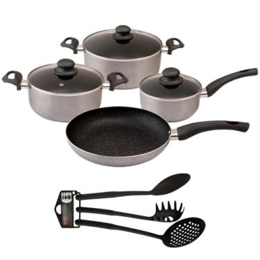 Imagem de Jogo de Panelas de Alumínio com Revestimento Cerâmico Antiaderente e Cabo Baquelite Cinza 7 Peças