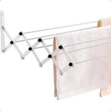 Imagem de Varal Sanfonado Retratil De Parede 77cm Aço Inox Maxeb, Branco