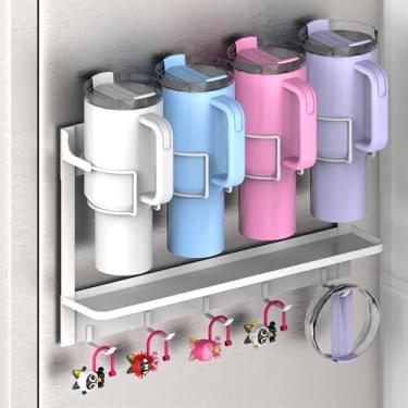 Imagem de EASTTOWEST Suporte magnético organizador de copos para copo Stanley de 30/1,134 g, suporte magnético forte para geladeira (branco, 4 xícaras)