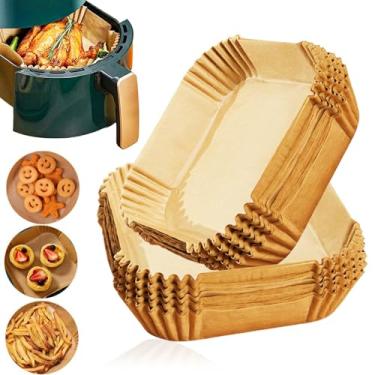 Imagem de Mini forros quadrados de fritadeira a ar para a maioria das fritadeiras a ar de 2 a 3 qt, forro de papel descartável, antiaderente, à prova de óleo e à prova d'água para facilitar a limpeza, almofadas