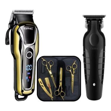Imagem de Kit Maquina Cabeleleiro Kemei 1990 2299 Profissional Tesoura Cor Unica