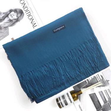Imagem de Cachecol Lenço Echarpe Pashmina Grossinho Feminino - cashmere, Azul pe