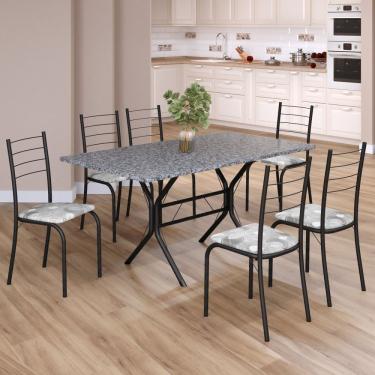 Imagem de Conjunto Sala De Jantar Mesa Retangular 140x75cm Tampo Granito Ocre 6 Cadeiras Rio Paraopeba- Preto Fosco