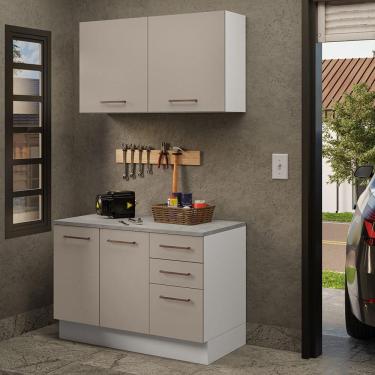Imagem de Kit Com Balcão E Armário Aéreo Multiuso 120cm Branco/crema Agata Madesa Branco/crema
