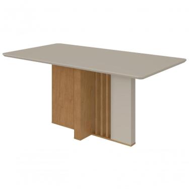 Imagem de Mesa De Jantar Lopas 1,60 Astrid Com Vidro Serigrafado Amendoa Clean/off White