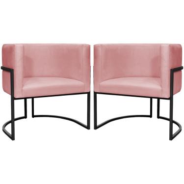 Imagem de Kit 2 Poltronas Luna Suede Cores Base De Ferro Preta - Rosê, Suede