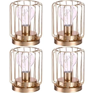 Imagem de Kit 4 Abajur De Mesa Geométrico Metal Dourado Lâmpada Led