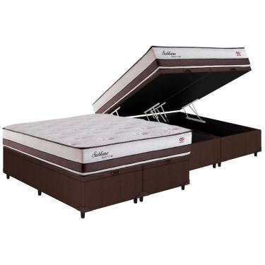Imagem de Cama Box Baú Queen Kit Maxspring Sublime Courano Brown com Colchão Molas Ensacadas Herval