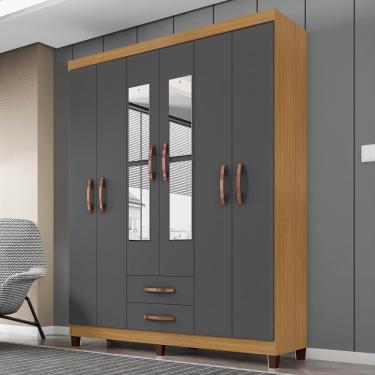 Imagem de Guarda Roupa Casal Espelho 6 Portas 2 Gavetas Moden 150 Cm Carvalho Am Grafite Incp