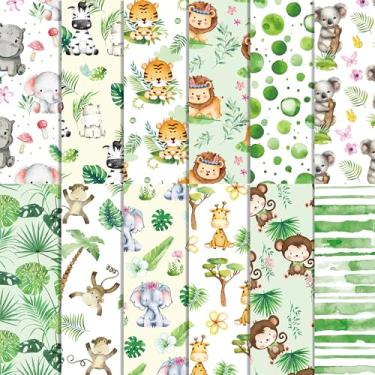 Imagem de Papel de scrapbook de animais da floresta com 24 folhas de dupla face | Cartolina com tema de vida selvagem de 21,8 x 11,8 polegadas para artesanato, cartões e álbuns infantis