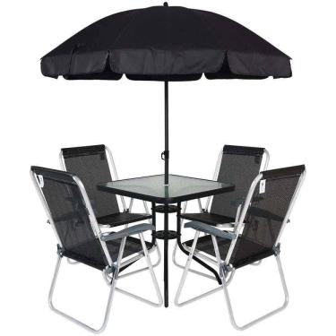 Imagem de Conjunto Petrópolis para Jardim com Mesa Cadeira e Guarda Sol 86207 Preto BEL
