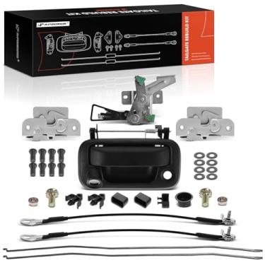 Imagem de A-Premium Kit de reconstrução de porta traseira de 34 peças compatível com Ford F-150 2009-2014, moldura do puxador da bagageira do suporte da haste do cabo bucha parafusos de dobradiça