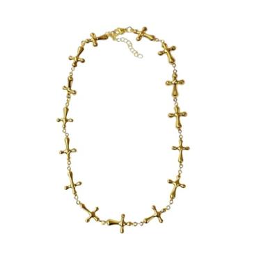 Imagem de JczR.Y Colar de cruz lateral para mulheres, colar com pingente de cruz de aço inoxidável, pingente de cruz, personalidade, fé religiosa, gargantilha, bijuteria, presente, Aço inoxidável, Sem Pedra