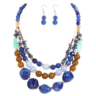 Imagem de Bocar Colar de contas grossas com 3 camadas, conjunto de bijuterias modernas para presentes femininos (NK-10788), Large, Acrílico, Sem Pedra Preciosa