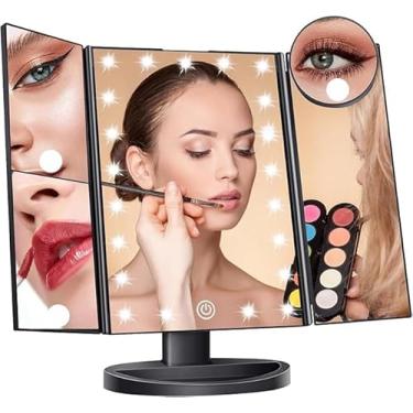 Imagem de Espelho com Led, Espelho de Maquiagem, 2 x 3 x 10x Espelho Dobrável, Espelho de Mesa com Led (Cor Branco)