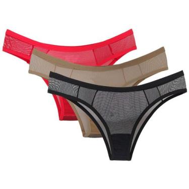 Imagem de Kit c/ 03 Tanga Feminina Calcinha de Tule Lingerie Transparente Confor