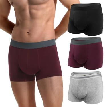Imagem de REELINDRY Cueca boxer masculina para incontinência, 65 g, proteção contra absorção, à prova de vazamento, lavável, algodão, 3 unidades (1 preta-1 cinza claro-1 marrom, GG)