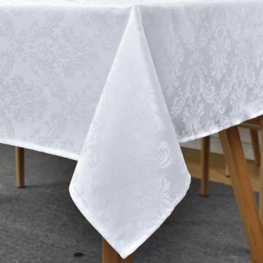 Imagem de Toalha de Mesa Tecido Jacquard 6 Lugares Retangular Elegante BRANCA - 