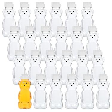 Imagem de Wanmu 24 garrafas de mel de plástico de 227 g, recipientes vazios transparentes para urso, frascos de mel a granel de 240 ml com tampa flip superior branca, garrafas de espremer garrafas de suco para