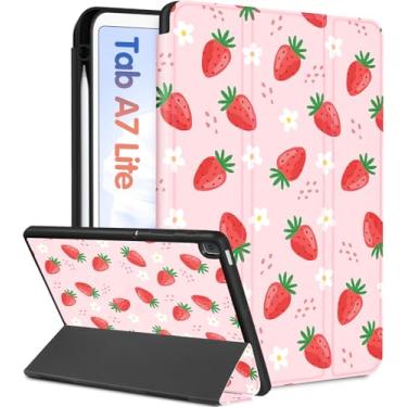 Imagem de Wazzasoft Capa para Samsung Galaxy Tab A7 Lite de 8,7 polegadas linda mulher meninas crianças capa fólio feminino Kawaii design morango suporte de lápis hibernar/despertar automático para Tab A7 Lite Tablet Cases SM-T220/T225/T227