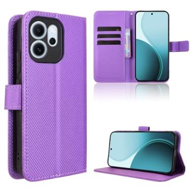 Imagem de Elubugod Capa de couro compatível com Oppo Reno 14F 5G, capa flip de couro PU compatível com Oppo Reno14 F 5G CPH2743 capa roxa