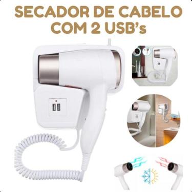 Imagem de Secador Branco Compacto Quente e Frio para Hotéis com USB 220V - ASAF