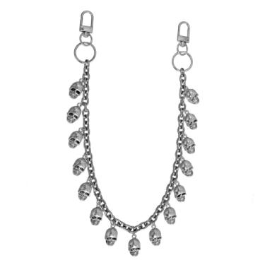 Imagem de Kokoma Corrente de calça de caveira para mulheres e homens, carteira gótica, chaveiro com pingentes de caveira, punk, hip-hop, fantasia de Halloween, jeans, bolso, corrente de cintura, acessório de