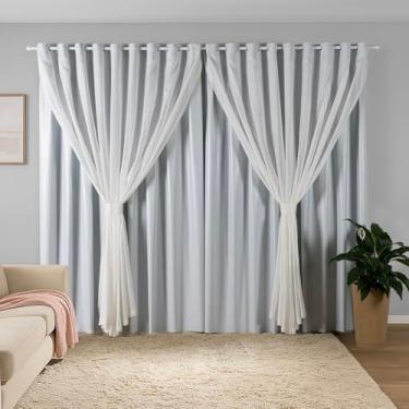 Imagem de Cortina Sala Quarto Blecaute 2,80m Larg. x 2,50m Alt. Linho Trabalhado, Forro em PVC Blackout 100%, c/Abraçadeiras - Inovi - Branco Flame