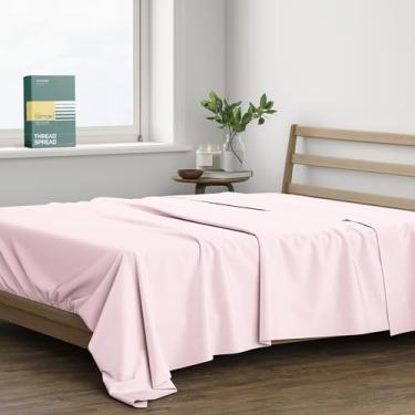 Imagem de THREAD SPREAD Lençol de cima 100% algodão orgânico percal tamanho Queen - 1 lençol de cima, blush - roupa de cama nítida, fresca e forte, lençóis de cima para quem dorme quente, lençóis de luxo