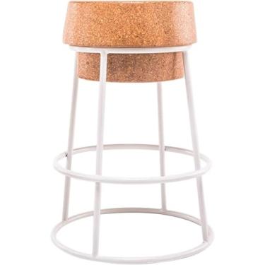 Imagem de Banqueta Alta De Cortiça Champage Couter Kitche Bar Stool Estrutura Sólida De Metal Iro Com Apoios De Pés Em Loop Para Pub, Café Da Manhã Diig Chair, White, Sit Height:45cm