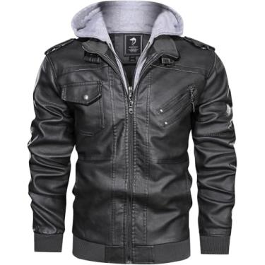Imagem de Jaqueta De Couro Real Aviador Masculina Com Capuz Removível Inverno Quente Casual Motocicleta Bomber, Grey, L