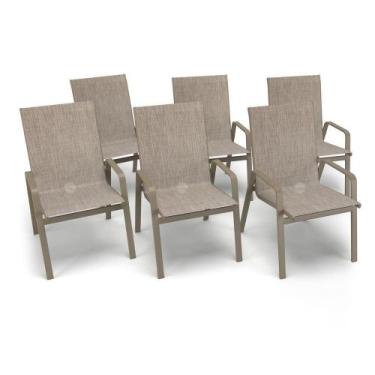 Imagem de Kit 6 Cadeiras Riviera Piscina Alumínio Fendi Tela Mocca - Aluv Móveis