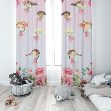 Imagem de Cortina Tecido Oxford Quarto Infantil Fadinhas Flores - 140x220cm - Fa