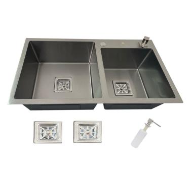 Imagem de Cuba Gourmet Dupla Quadrada Aço Inox 304 Escovada 78X43Cm