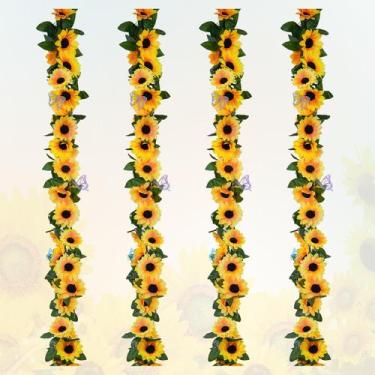 Imagem de Guirlanda de girassol artificial, pacote com 4, 2,3 m para decoração d