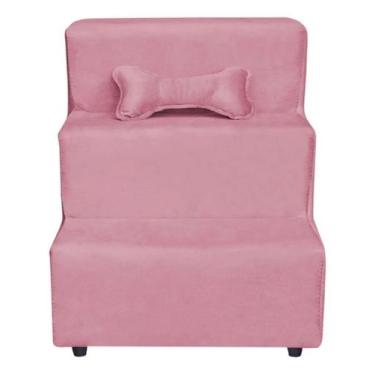 Imagem de Escada Para Pet 3 Degraus Com Osso Tecido Suede - Dritex, Suede Rose