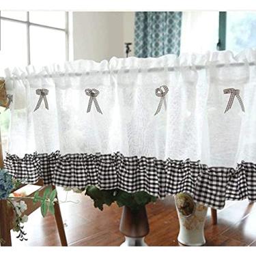 Imagem de LUOFDCLDDD Cortina, meia cortina/cortina curta, cortina personalizada para cozinha, banheiro, café, cortina decorativa, pequena, estilo pastoral americano/para porta de armário/lareira/pia/1 peça/D/L