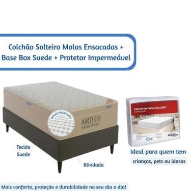 Imagem de Colchão Ortobom Airtech Molas Ensacadas Solteiro 88x188 com Base Box S