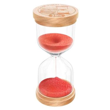 Imagem de ABXKZ Temporizador de areia de 3 minutos, relógio de areia de ampulheta de madeira, vidro de 3 minutos vermelho de madeira pequena, ampulheta de cinco minutos para escovar os dentes, sala de aula