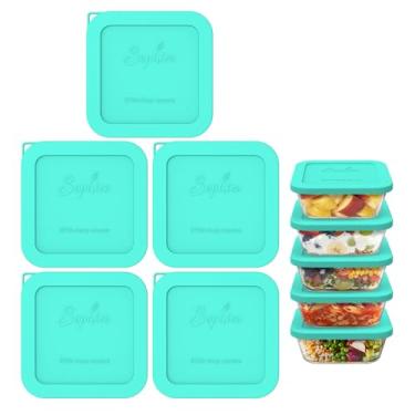 Imagem de Sophico Tampa de armazenamento de silicone de substituição para Pyrex Freshlock conjunto de recipientes quadrados de vidro 4 copos (8704), tampas de bloqueio herméticas e à prova de vazamento, freezer