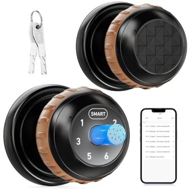 Imagem de Maçaneta de porta de teclado com impressão digital com fechadura, fechadura de porta de impressão digital inteligente com controle de aplicativo e chave, fechadura biométrica 4 em 1 preta fosca para