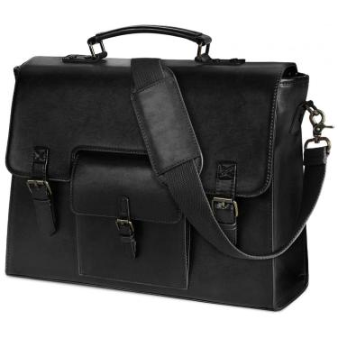 Imagem de Bolsa Maleta de Couro Sintético Unissex para Laptop, KTMOUW, Preto