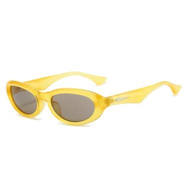 Imagem de Óculos de sol femininos de luxo, retrô, bicolor, oval, armação pequena, design retrô, masculino, proteção solar UV400 (amarelo café)