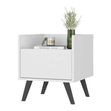 Imagem de Mesa De Cabeceira 40Cm Retrô Multimóveis V4041 Branca/Preta Branco/Pre
