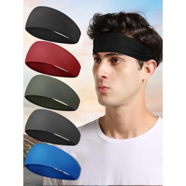Imagem de Bandanas esportivas masculinas (pacote com 5), faixas de transpiração com absorção de umidade para corrida, ciclismo, futebol, basquete, ioga, faixa de cabelo para mulheres e homens (preto, vermelho