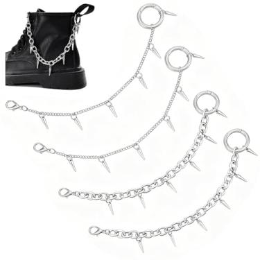 Imagem de Framendino, Pacote com 4 correntes punk para botas, pingentes de rebite, decoração com anel de portão de mola, tira de bota para mulheres, tênis DIY